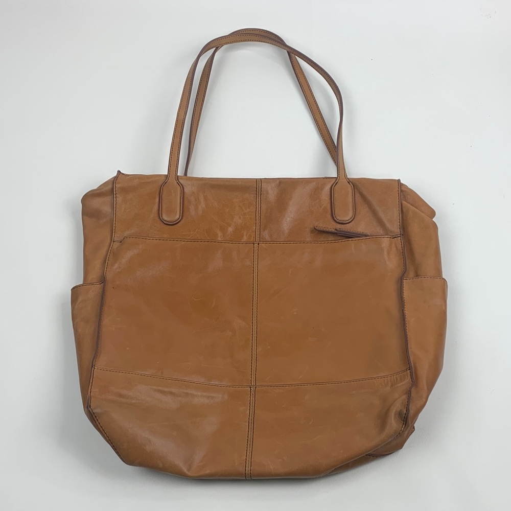 HOBO Soft Tan Leather Tote Shoulder Bag Pink Lined Multiple pockets Snap Zip